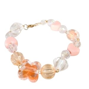 Translucent Pink & Copper Disco Ball Beaded Bracelet – Heart & Flower Charm Jewe